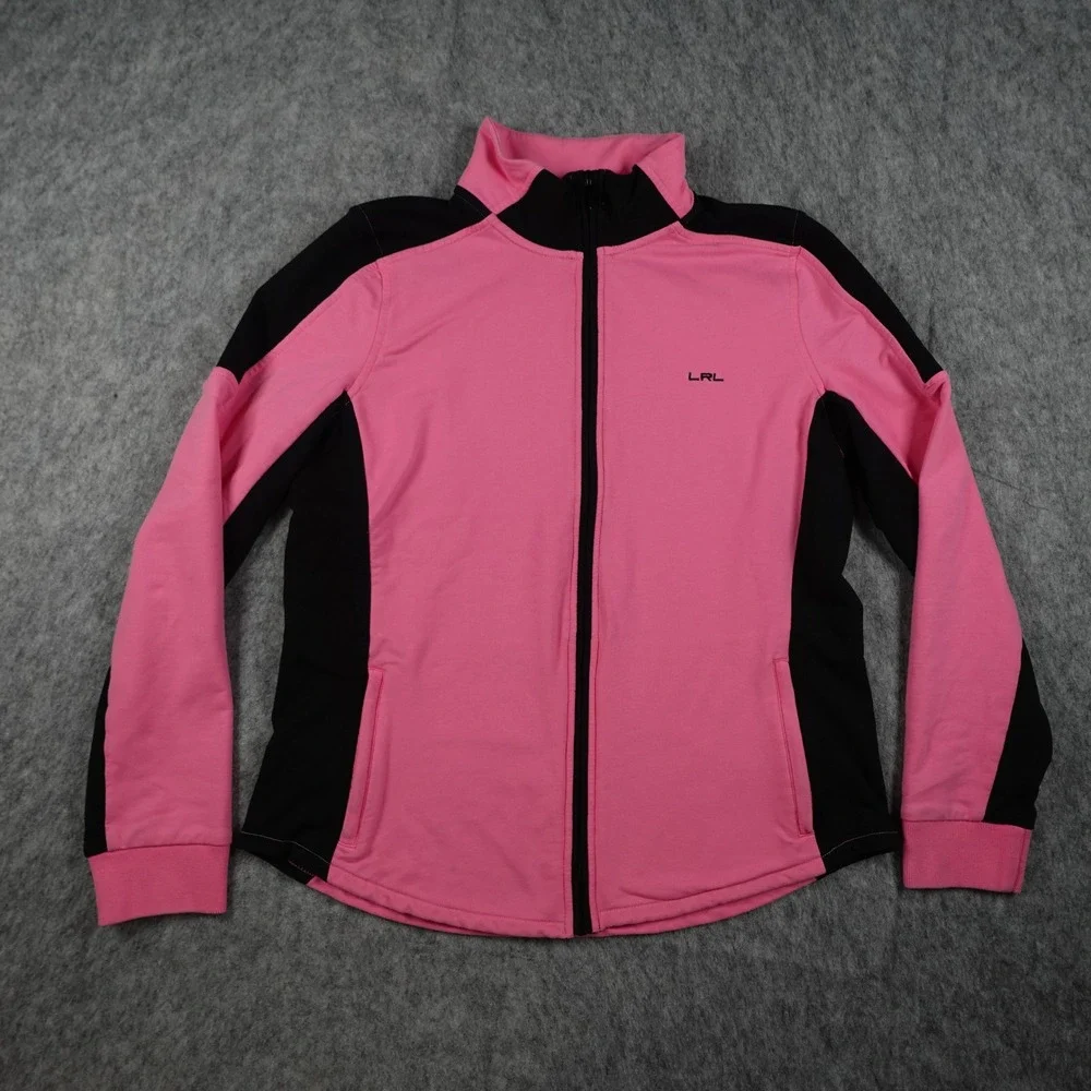 Lauren Ralph Lauren Jacket Womens Large Pink Colorblock Full Zip Mock Active